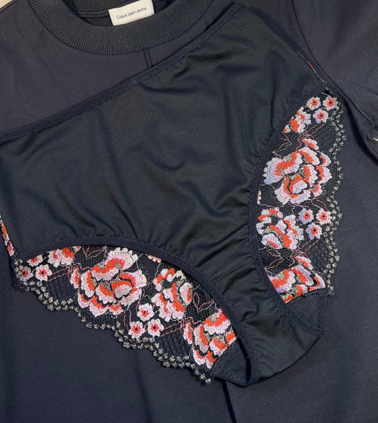 Sieviešu augstā vidukļa biksītes no TENCEL™ trikotāžas un pārstrādātas mežģīnes – Melnas ar mežģīņu mugurpusi 